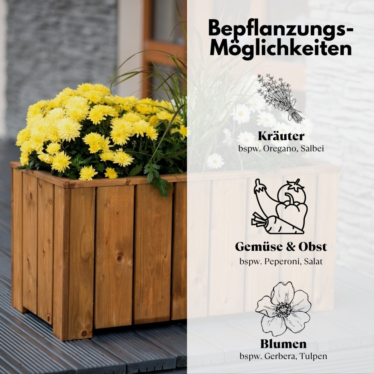 Coemo Blumenkasten Riga groß Holz Kräuterbeet Pflanzkübel - Mein-Regal.de