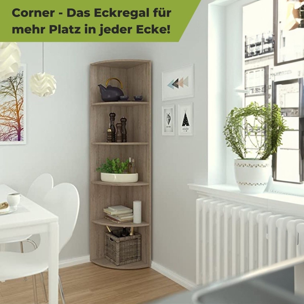 Coemo Eckregal Corner 185 aus Holz 5 Etagen - Mein - Regal.de