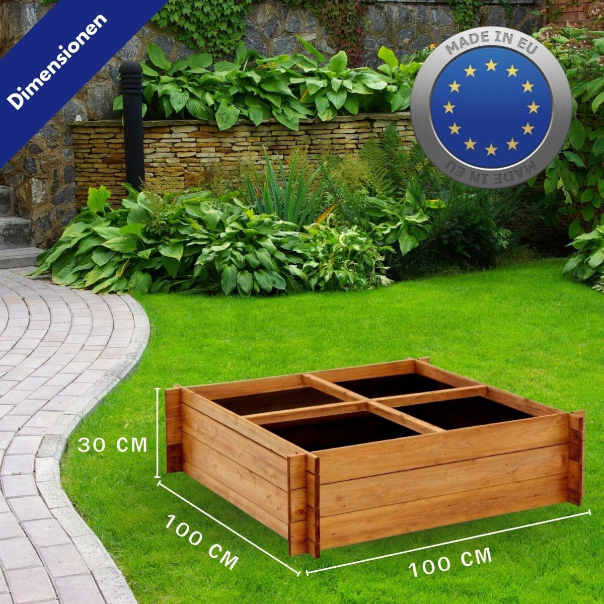 Coemo Hochbeet Riga Kräuterbeet Holz 4-geteilt mit Unterteilung - Mein-Regal.de