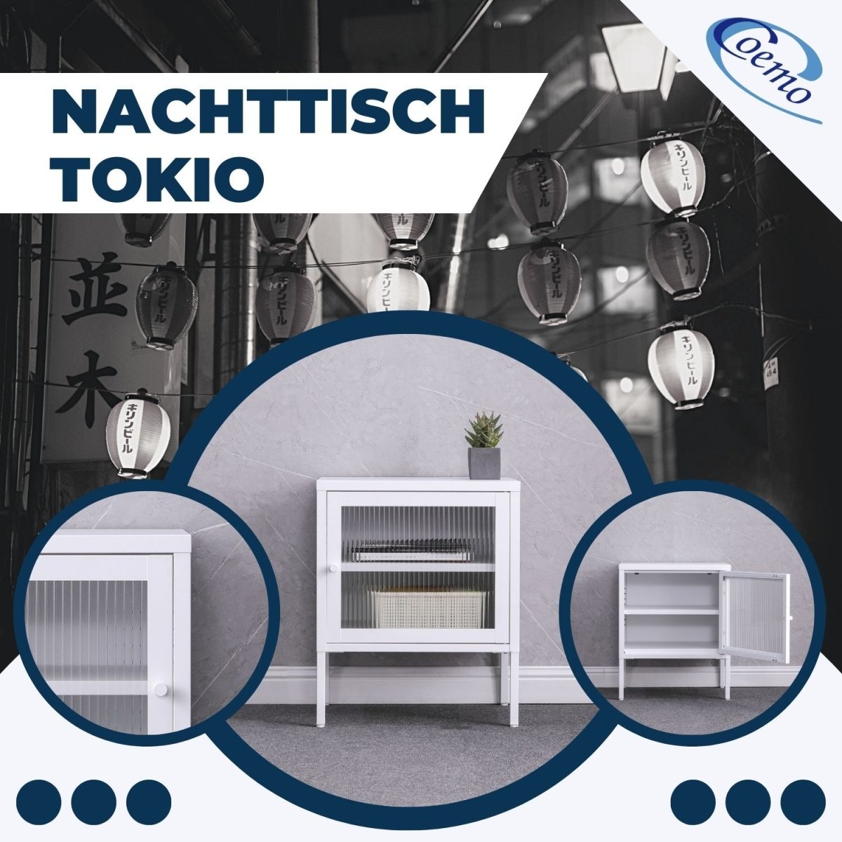 Coemo Nachttisch Tokio aus Metall mit Glastür - Mein - Regal.de