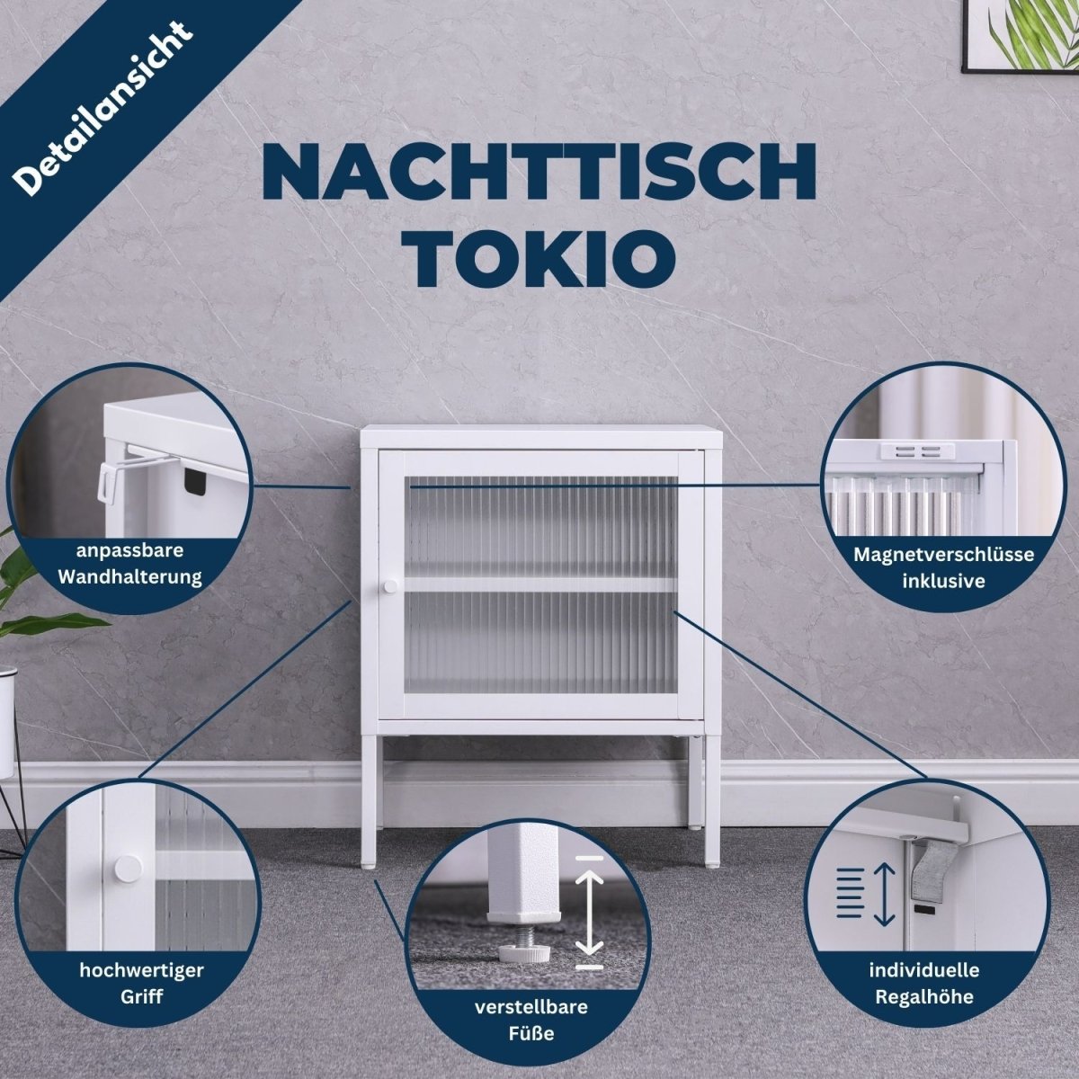 Coemo Nachttisch Tokio aus Metall mit Glastür - Mein - Regal.de