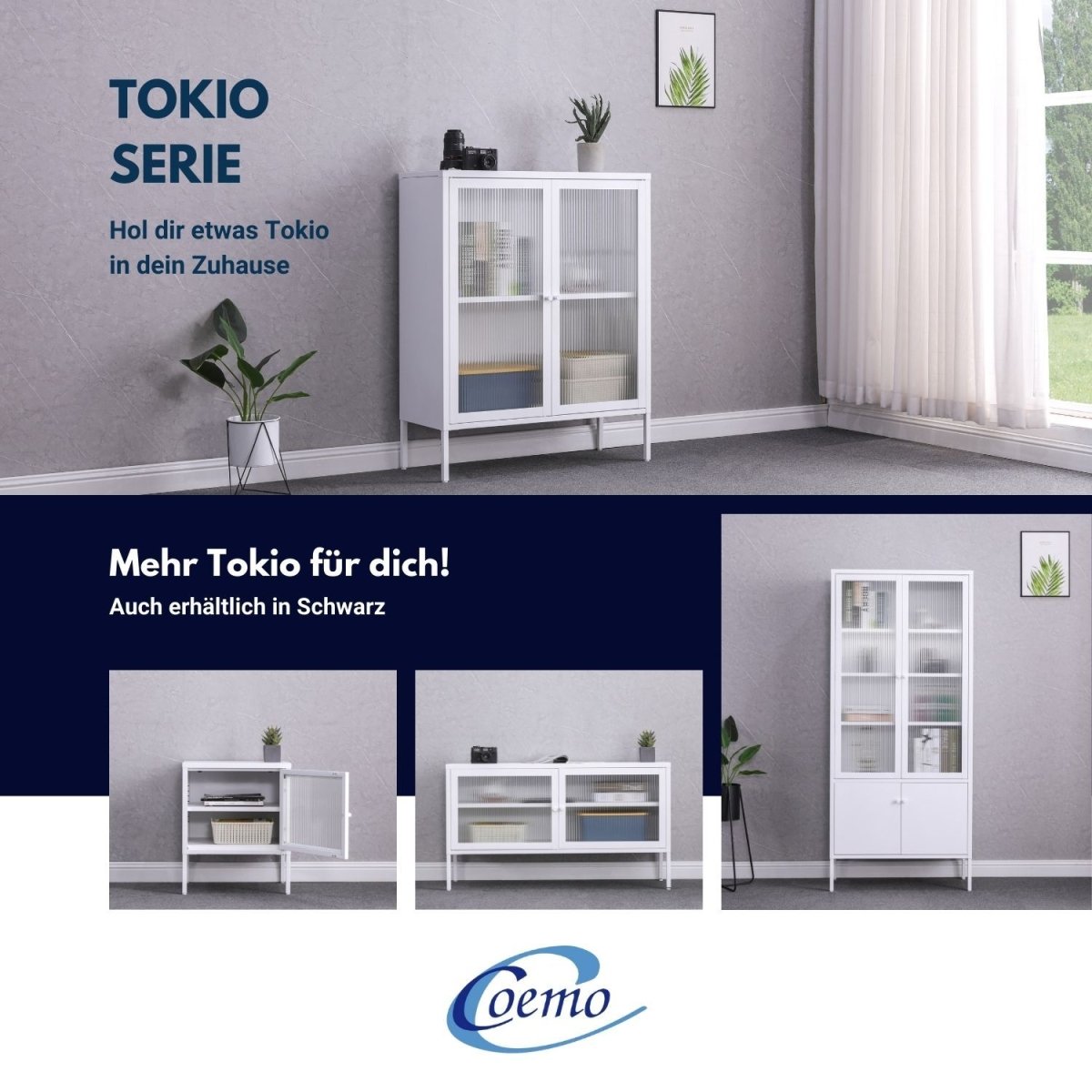 Coemo Nachttisch Tokio aus Metall mit Glastür - Mein - Regal.de