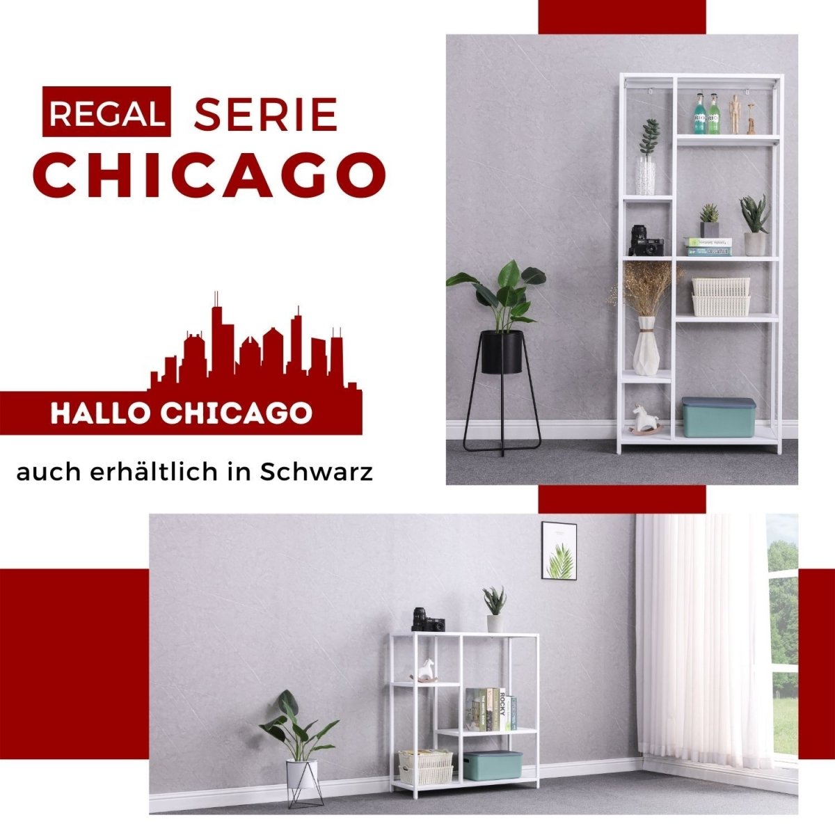 Coemo Regal Chicago Raumteiler aus Metall mit 4 Ablageflächen - Mein-Regal.de