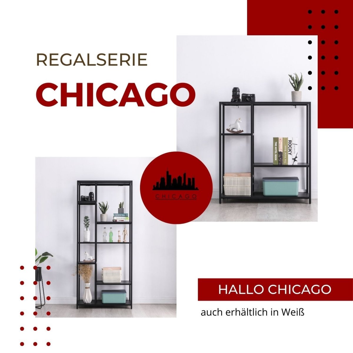 Coemo Regal Chicago Raumteiler aus Metall mit 4 Ablageflächen - Mein-Regal.de