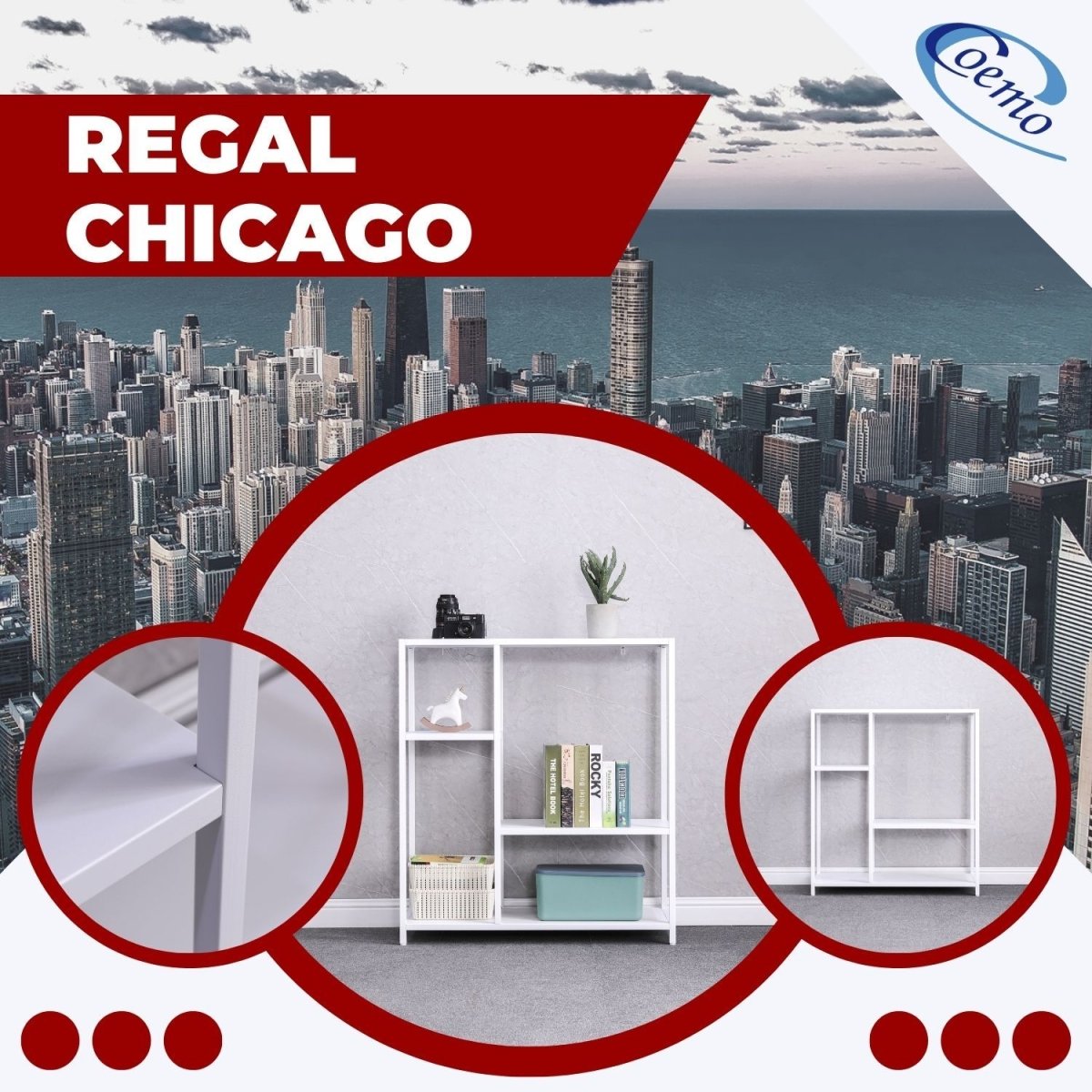 Coemo Regal Chicago Raumteiler aus Metall mit 4 Ablageflächen - Mein-Regal.de