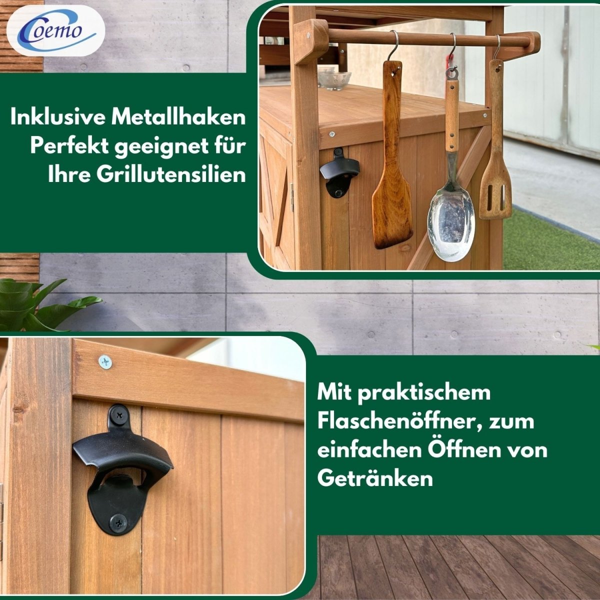 Coemo Servierwagen James aus Holz Kücheninsel/-wagen Tischplatte Edelstahl und Rollen