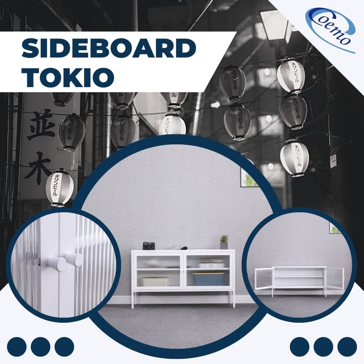 Coemo Sideboard Tokio aus Metall mit Glastüren - Mein-Regal.de