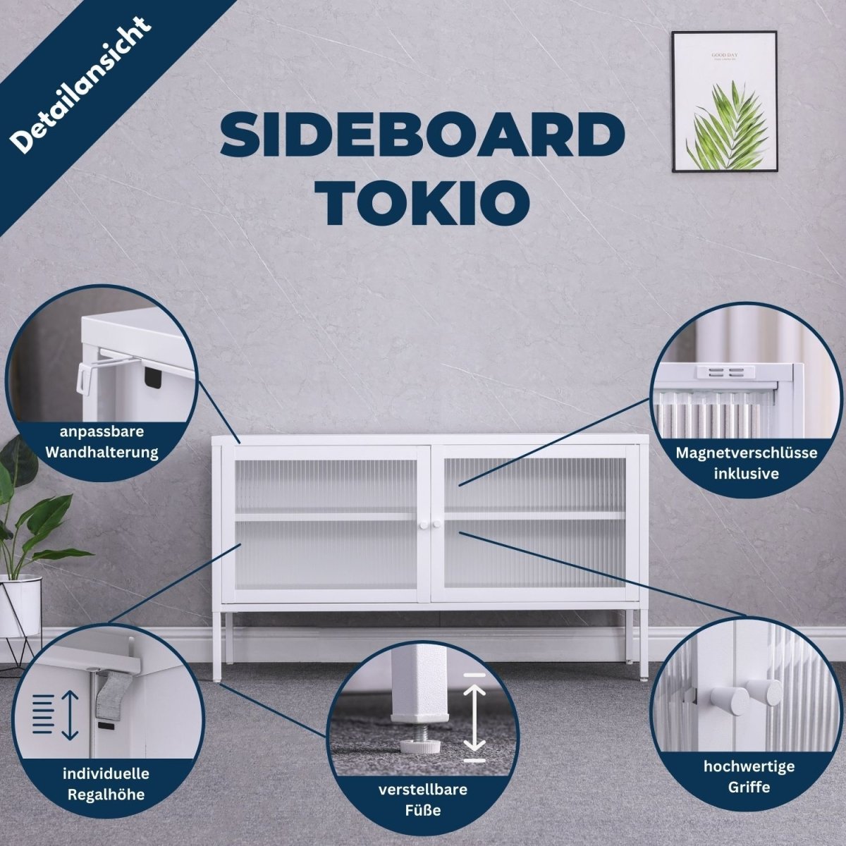 Coemo Sideboard Tokio aus Metall mit Glastüren - Mein-Regal.de