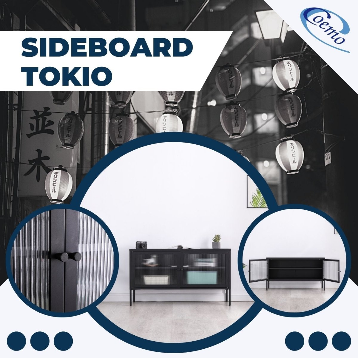 Coemo Sideboard Tokio aus Metall mit Glastüren - Mein-Regal.de