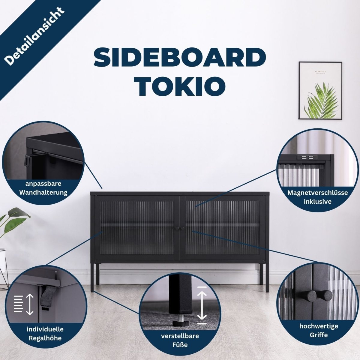 Coemo Sideboard Tokio aus Metall mit Glastüren - Mein-Regal.de