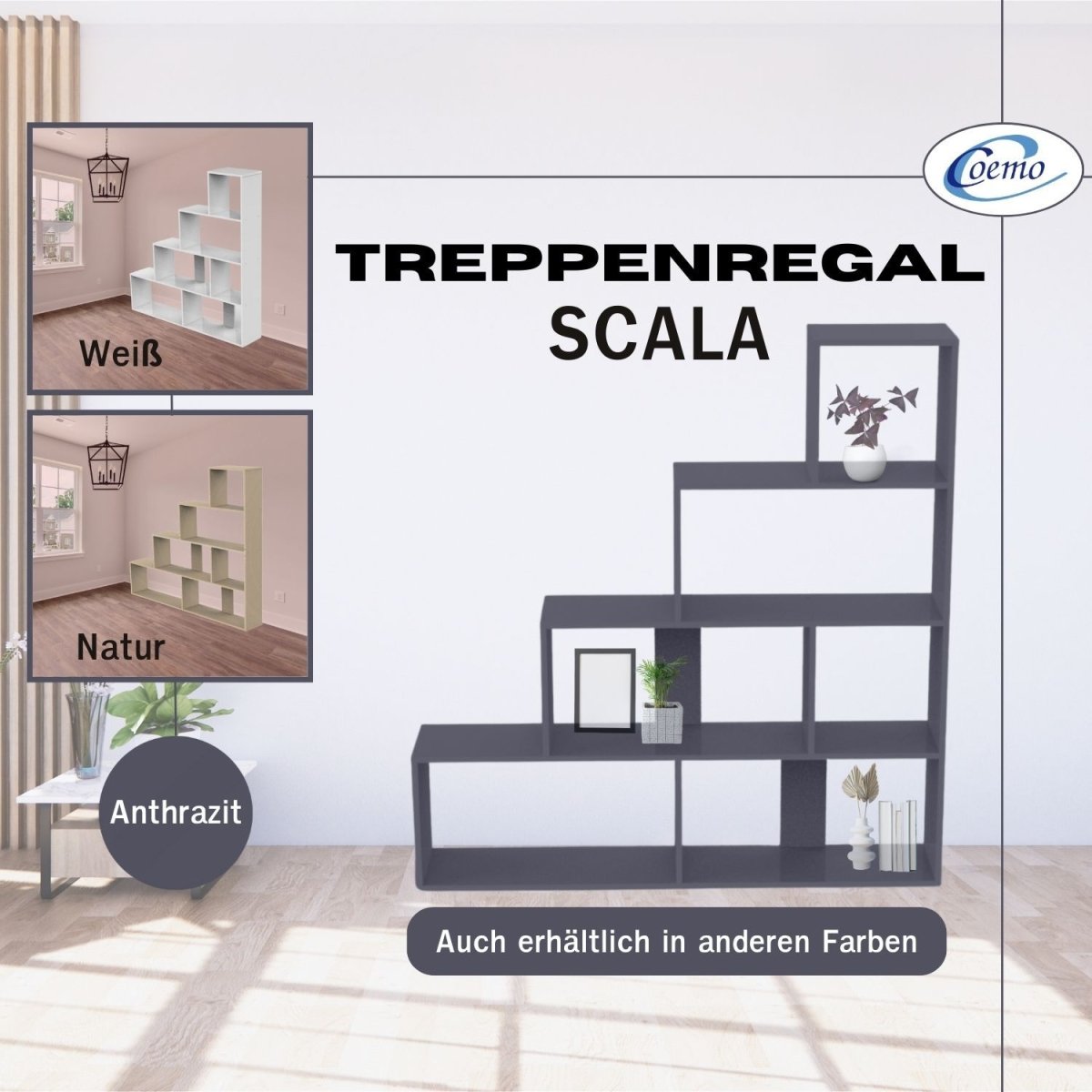 Coemo Treppenregal Scala aus Holz 4 Etagen Stufenregal 6 Fächer - Mein-Regal.de