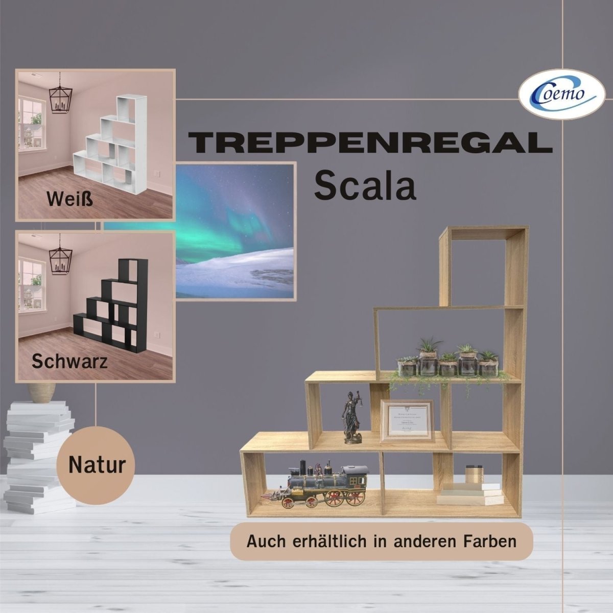 Coemo Treppenregal Scala aus Holz 4 Etagen Stufenregal 6 Fächer - Mein-Regal.de