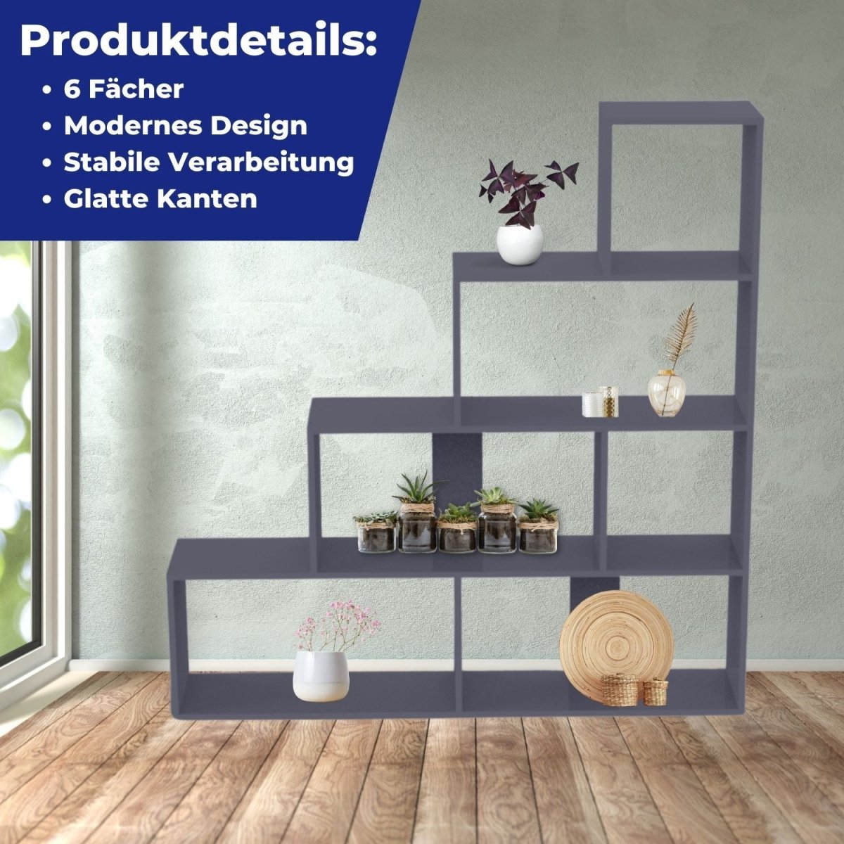 Coemo Treppenregal Scala aus Holz 4 Etagen Stufenregal 6 Fächer - Mein-Regal.de