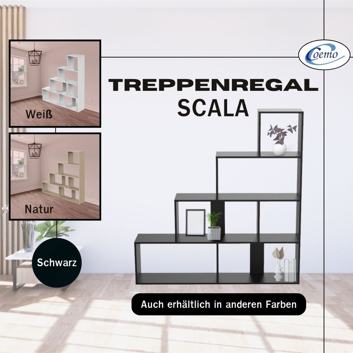 Coemo Treppenregal Scala aus Holz 4 Etagen Stufenregal 6 Fächer - Mein-Regal.de