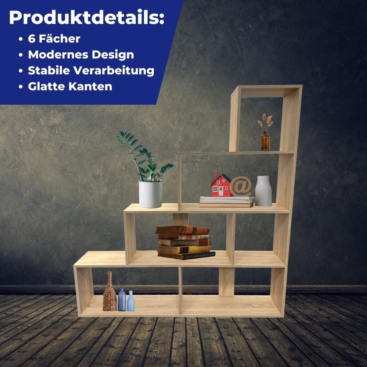 Coemo Treppenregal Scala aus Holz 4 Etagen Stufenregal 6 Fächer - Mein-Regal.de