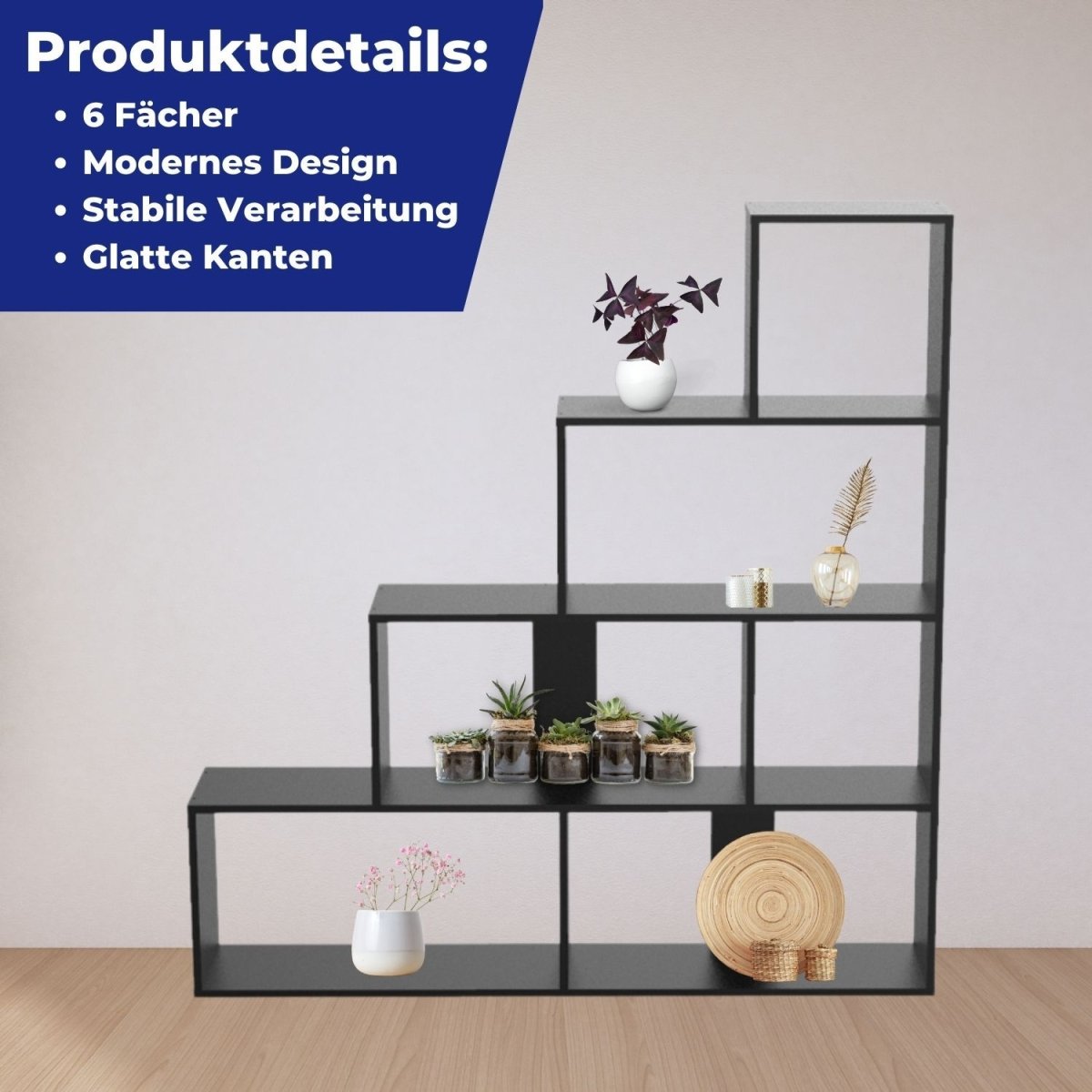 Coemo Treppenregal Scala aus Holz 4 Etagen Stufenregal 6 Fächer - Mein-Regal.de