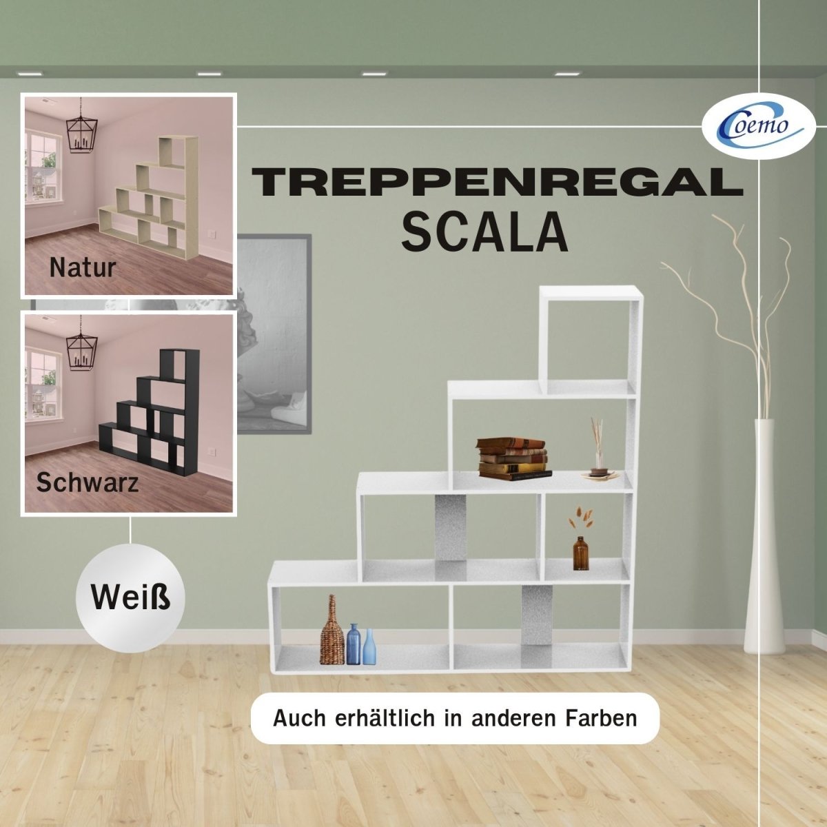 Coemo Treppenregal Scala aus Holz 4 Etagen Stufenregal 6 Fächer - Mein-Regal.de
