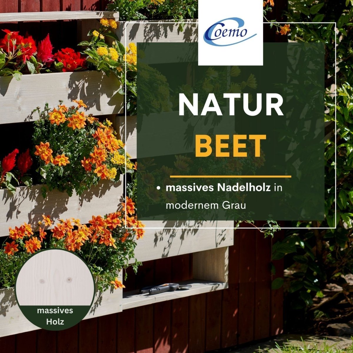 Coemo Vertikalbeet Riga Kräuterbeet Holz 6 Pflanzkästen Wandmontage