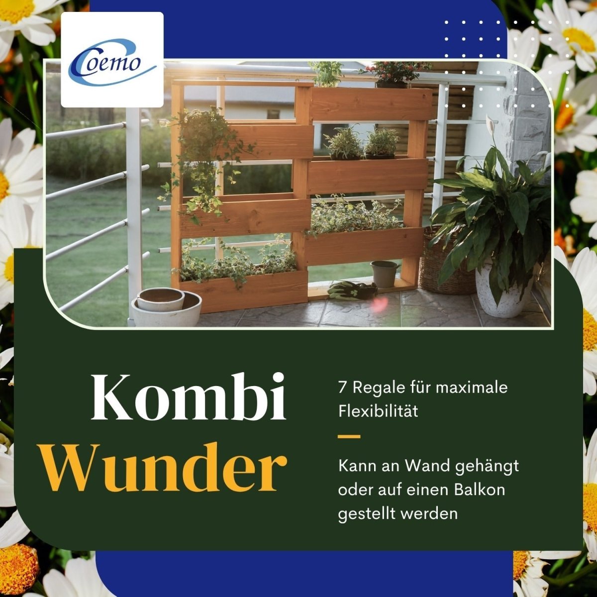 Coemo Vertikalbeet Riga Kräuterbeet Holz 6 Pflanzkästen Wandmontage