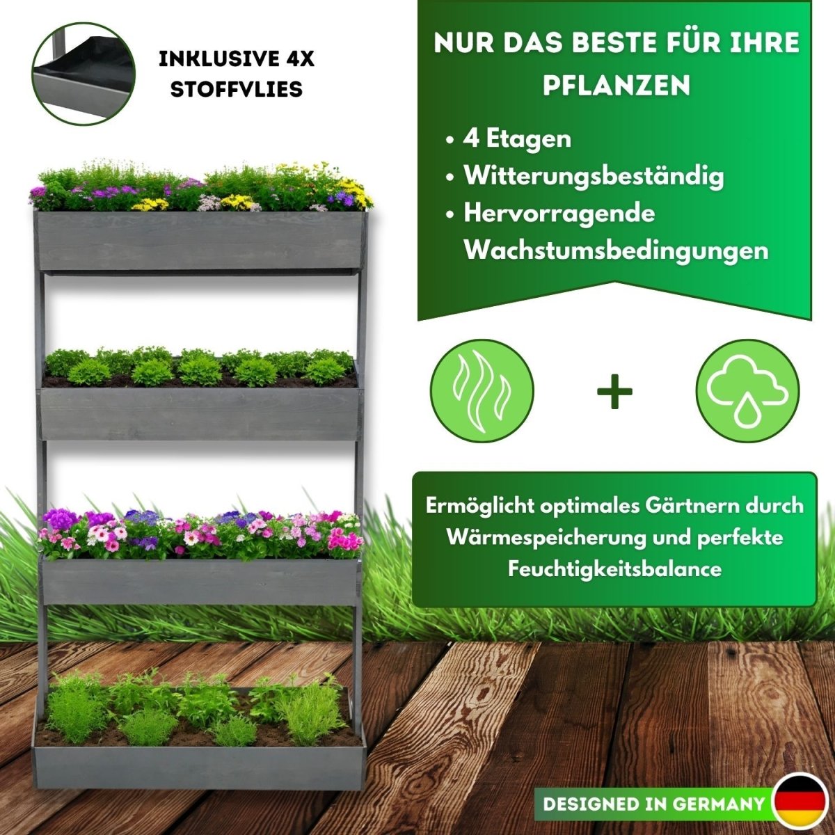 Coemo Vertikalbeet Vera aus Holz Hochbeet 4 Etagen Kästen höhenverstellbar und neigbar - Mein - Regal.de