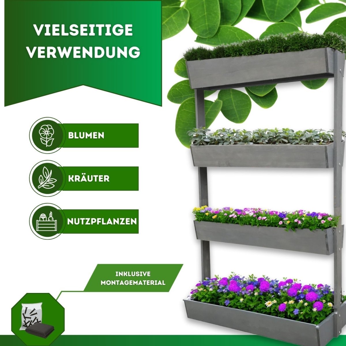 Coemo Vertikalbeet Vera aus Holz Hochbeet 4 Etagen Kästen höhenverstellbar und neigbar - Mein - Regal.de