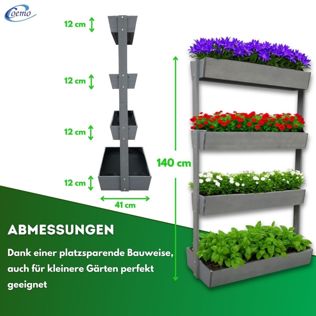 Coemo Vertikalbeet Vera aus Holz Hochbeet 4 Etagen Kästen höhenverstellbar und neigbar - Mein - Regal.de