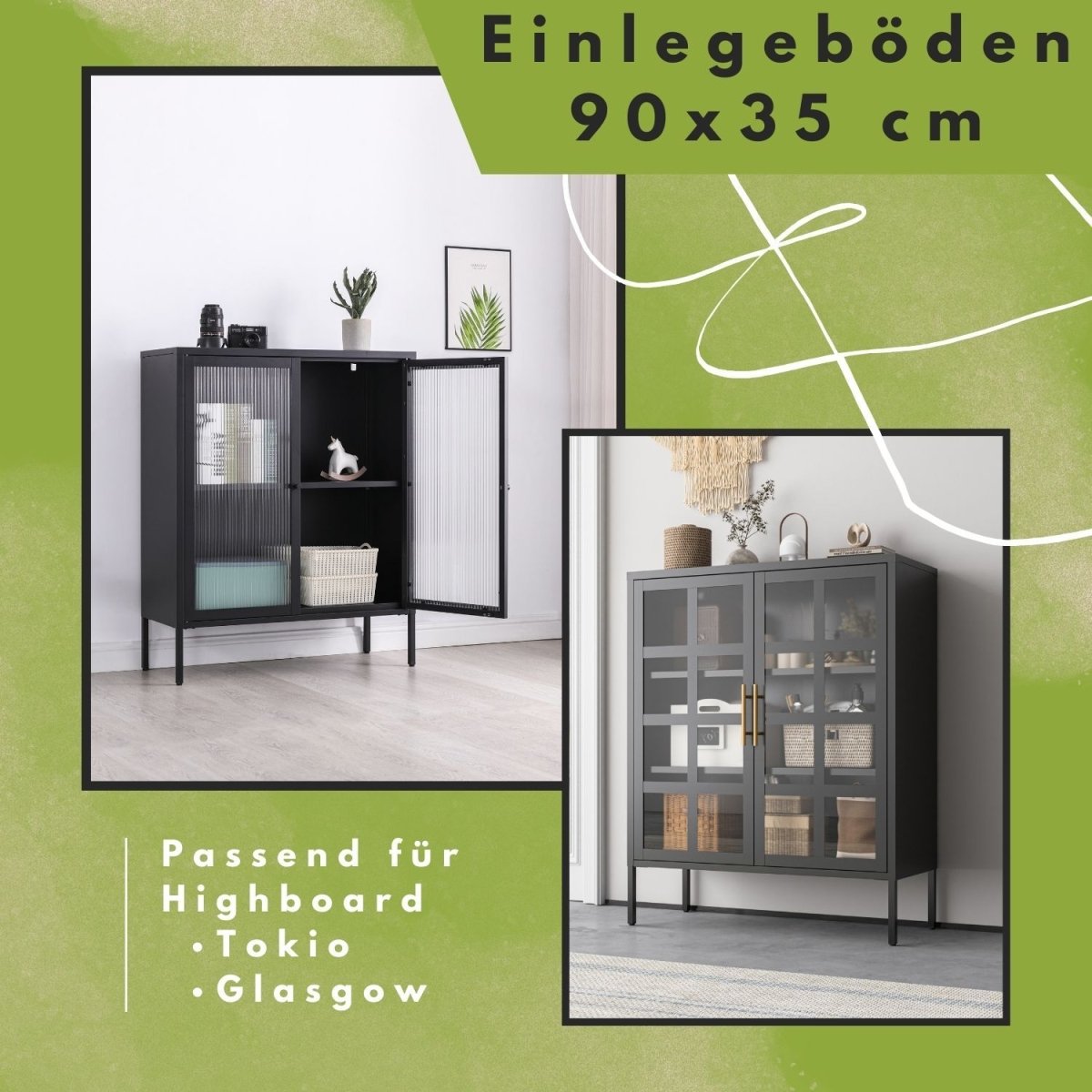 Einlegeboden Schwarz für bestimmte Vitrinen, Highboards & Kommoden - Mein - Regal.de