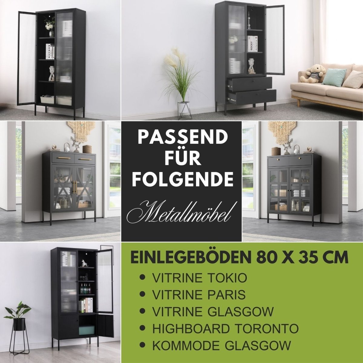 Einlegeboden Schwarz für bestimmte Vitrinen, Highboards & Kommoden - Mein - Regal.de