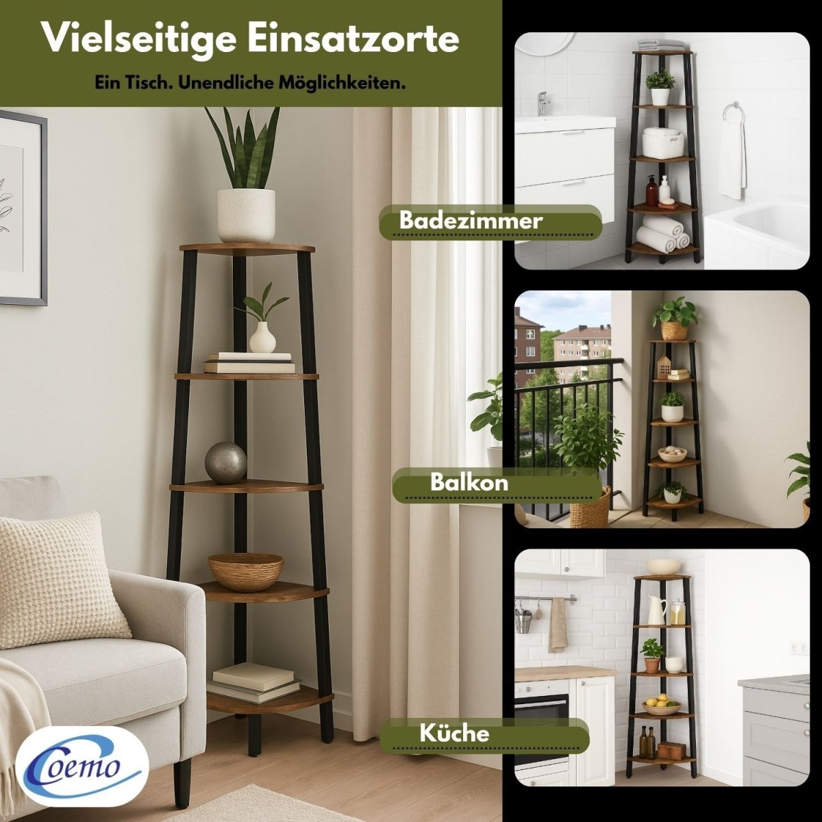 Mein - Regal 3 - seitiges Eckregal Vintage Metallregal mit 5 Holz Regalböden - Mein - Regal.de