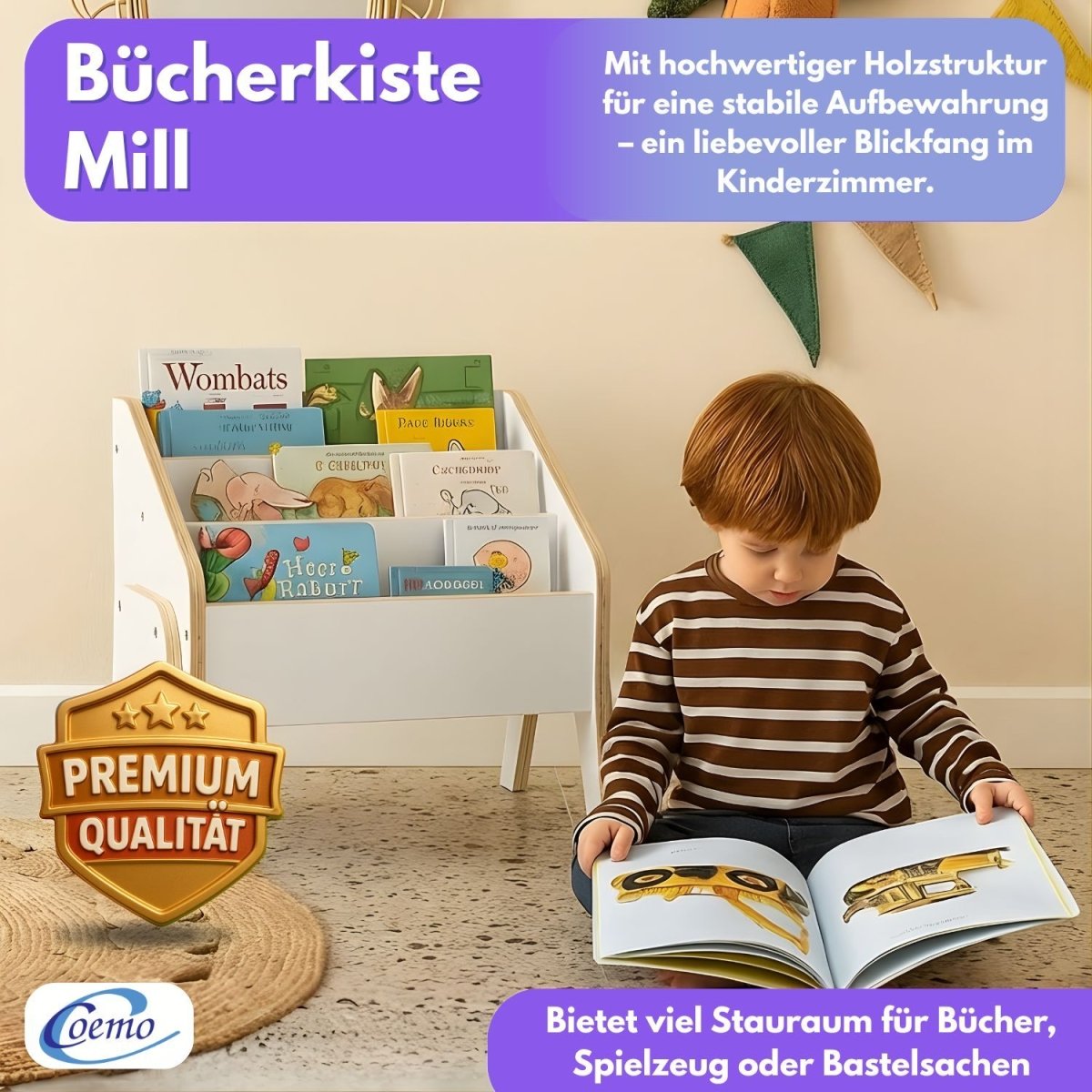 Mein - Regal Bücherbox MILL 55x35x45 cm Bücherregal 3 Fächer - Mein - Regal.de