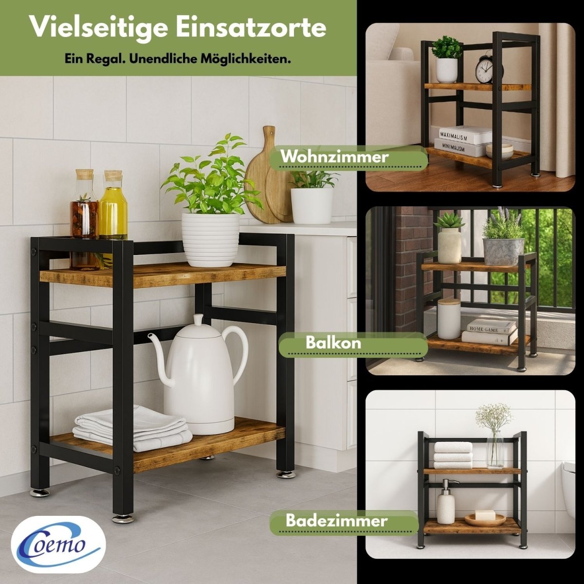 Mein - Regal kompaktes Küchenregal Vintage aus Holz mit Metallrahmen - Mein - Regal.de