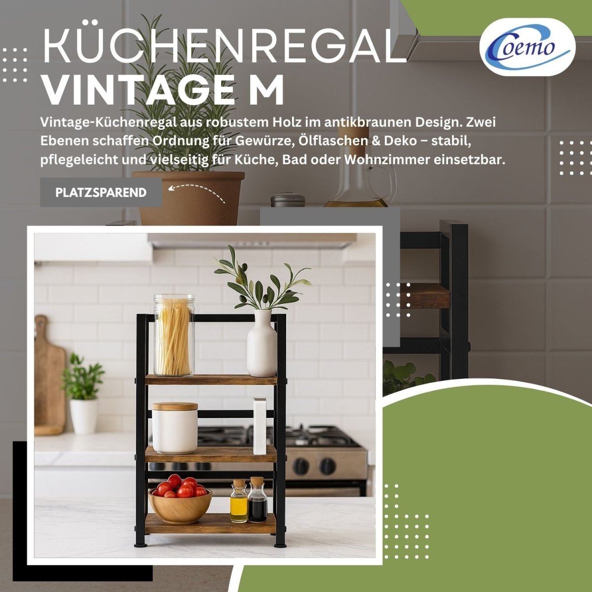 Mein-Regal kompaktes Küchenregal Vintage aus Holz mit Metallrahmen