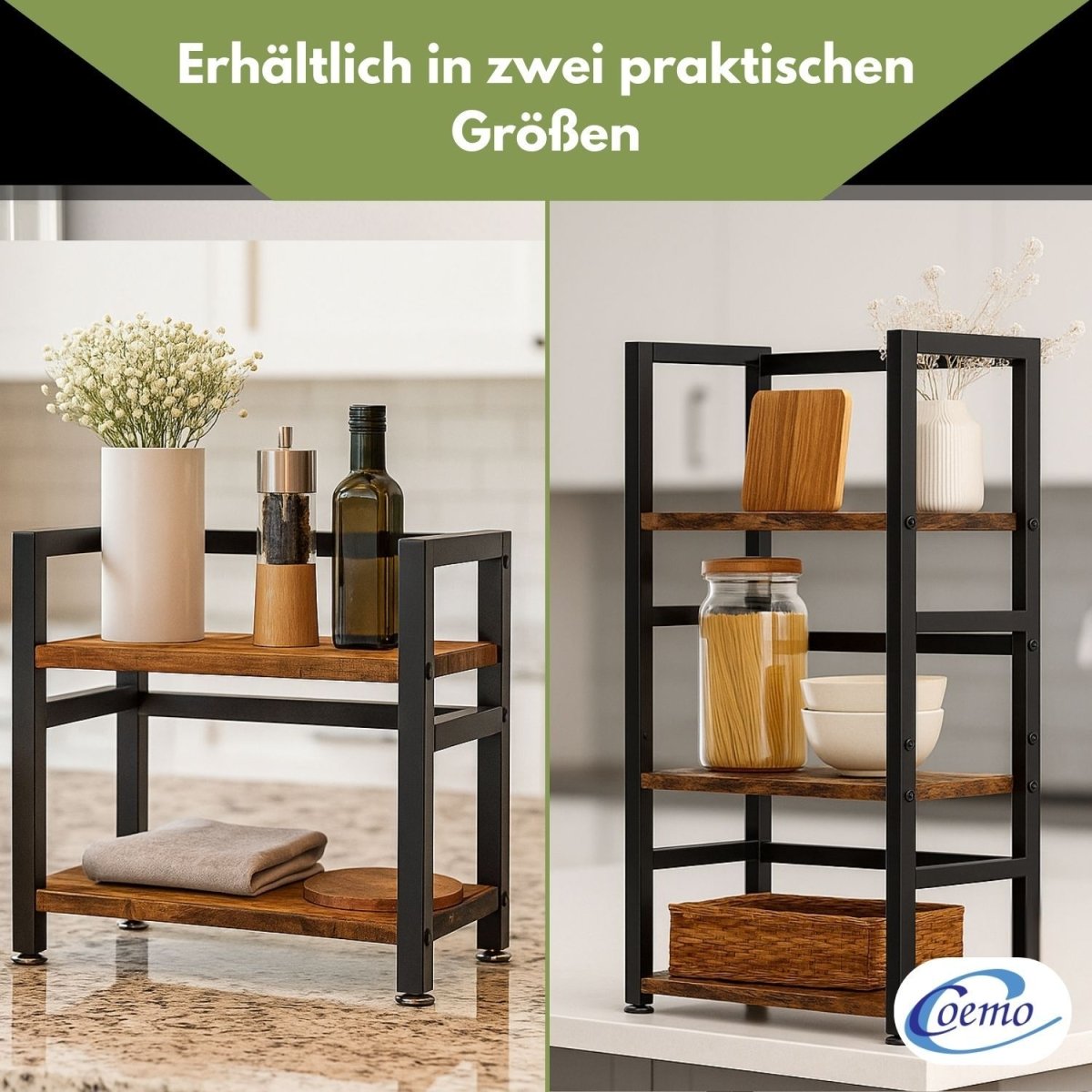 Mein - Regal kompaktes Küchenregal Vintage aus Holz mit Metallrahmen - Mein - Regal.de