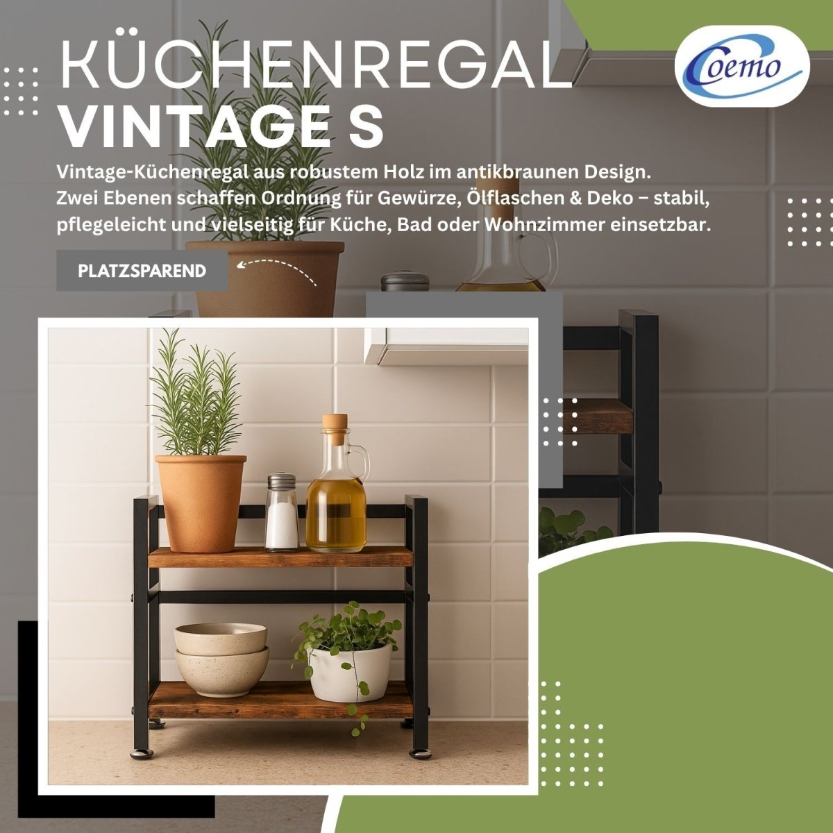 Mein-Regal kompaktes Küchenregal Vintage aus Holz mit Metallrahmen