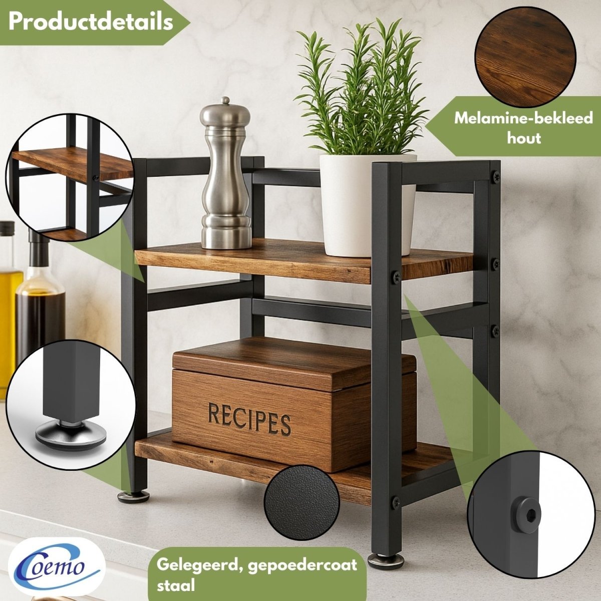Mein - Regal kompaktes Küchenregal Vintage aus Holz mit Metallrahmen - Mein - Regal.de