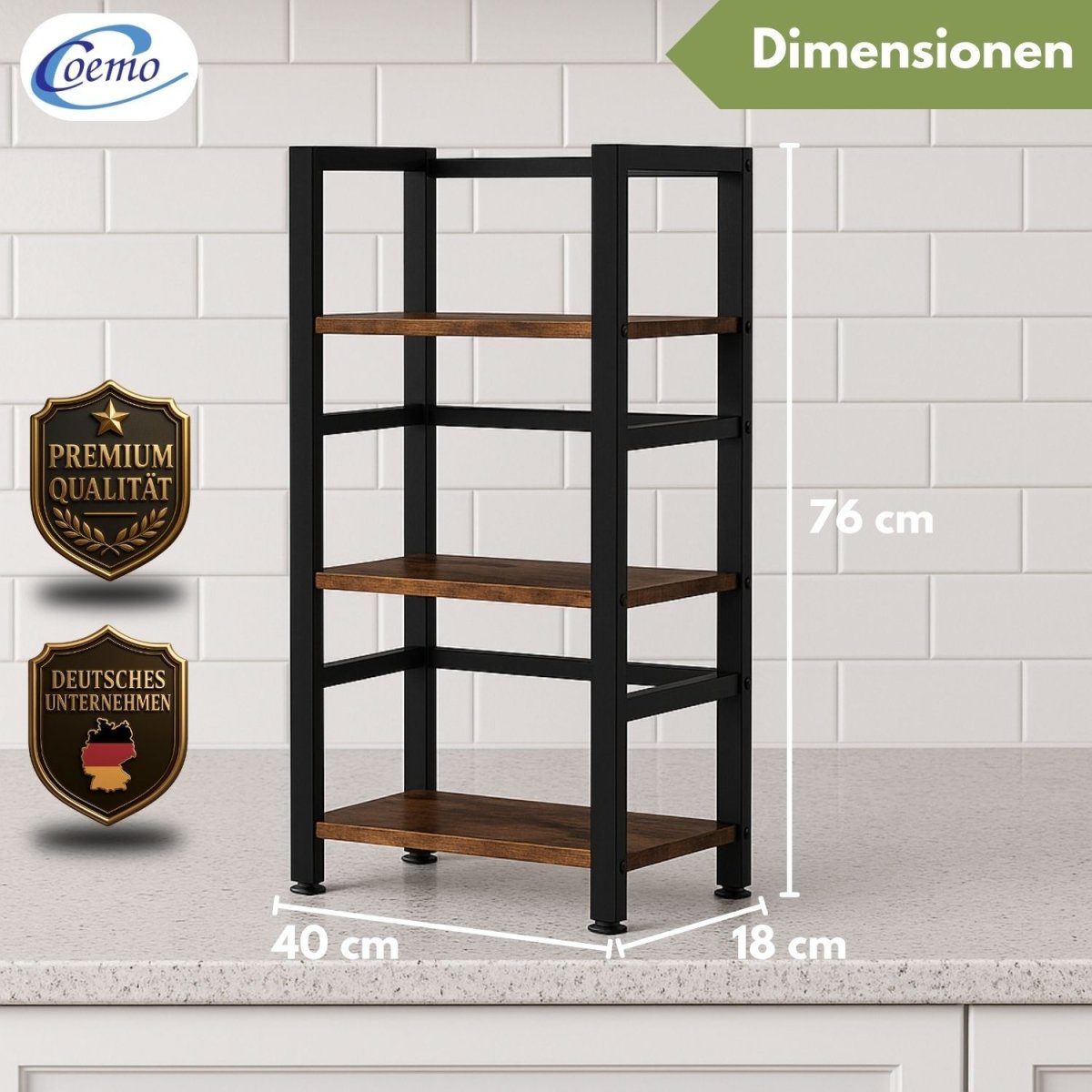Mein-Regal kompaktes Küchenregal Vintage aus Holz mit Metallrahmen