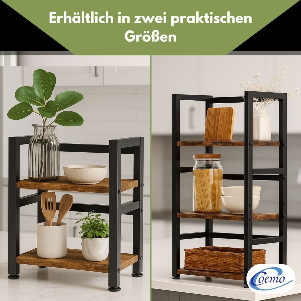 Mein-Regal kompaktes Küchenregal Vintage aus Holz mit Metallrahmen