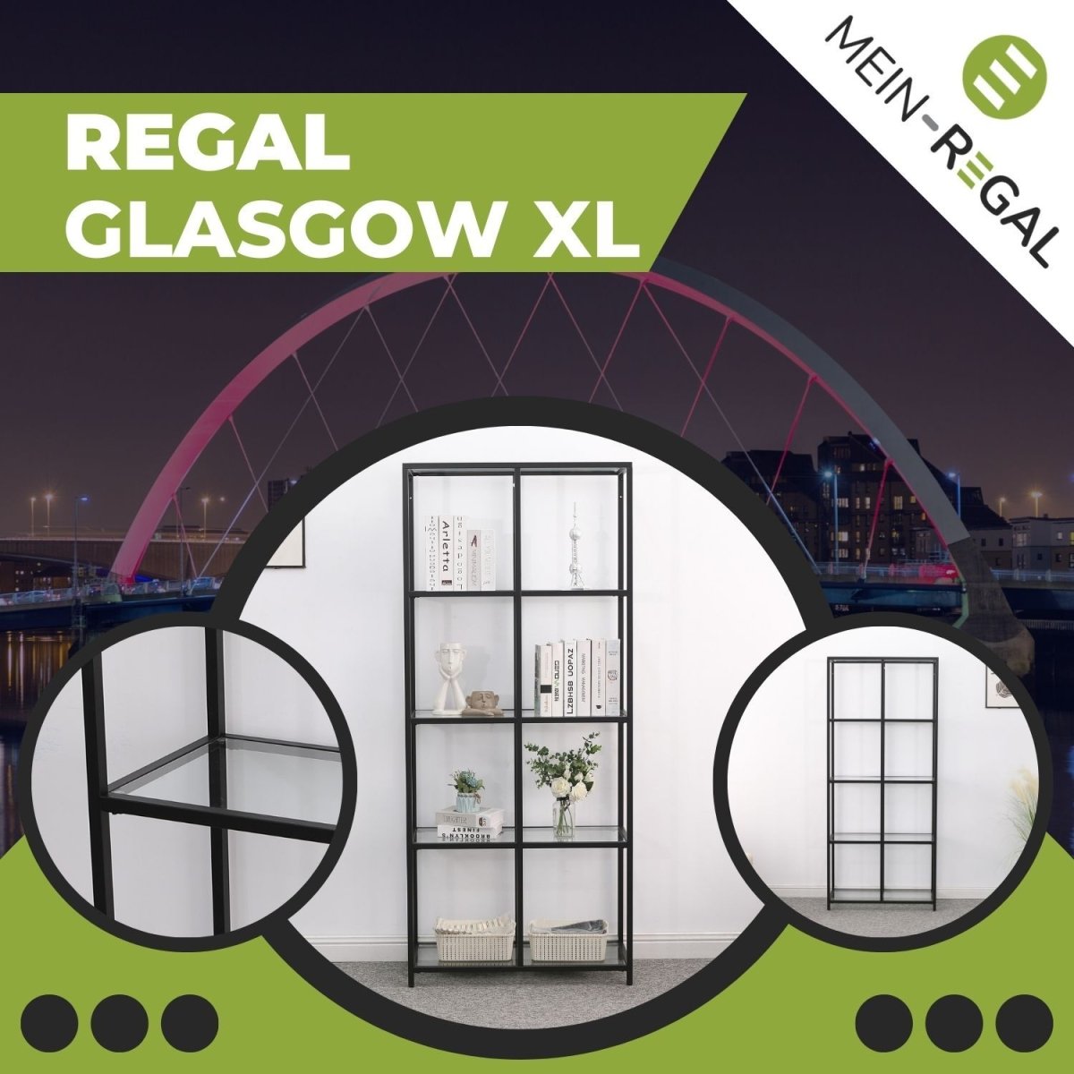 Mein-Regal Regal Glasgow XL aus Metall mit Glasoberfläche und 4 Etagen - Mein-Regal.de