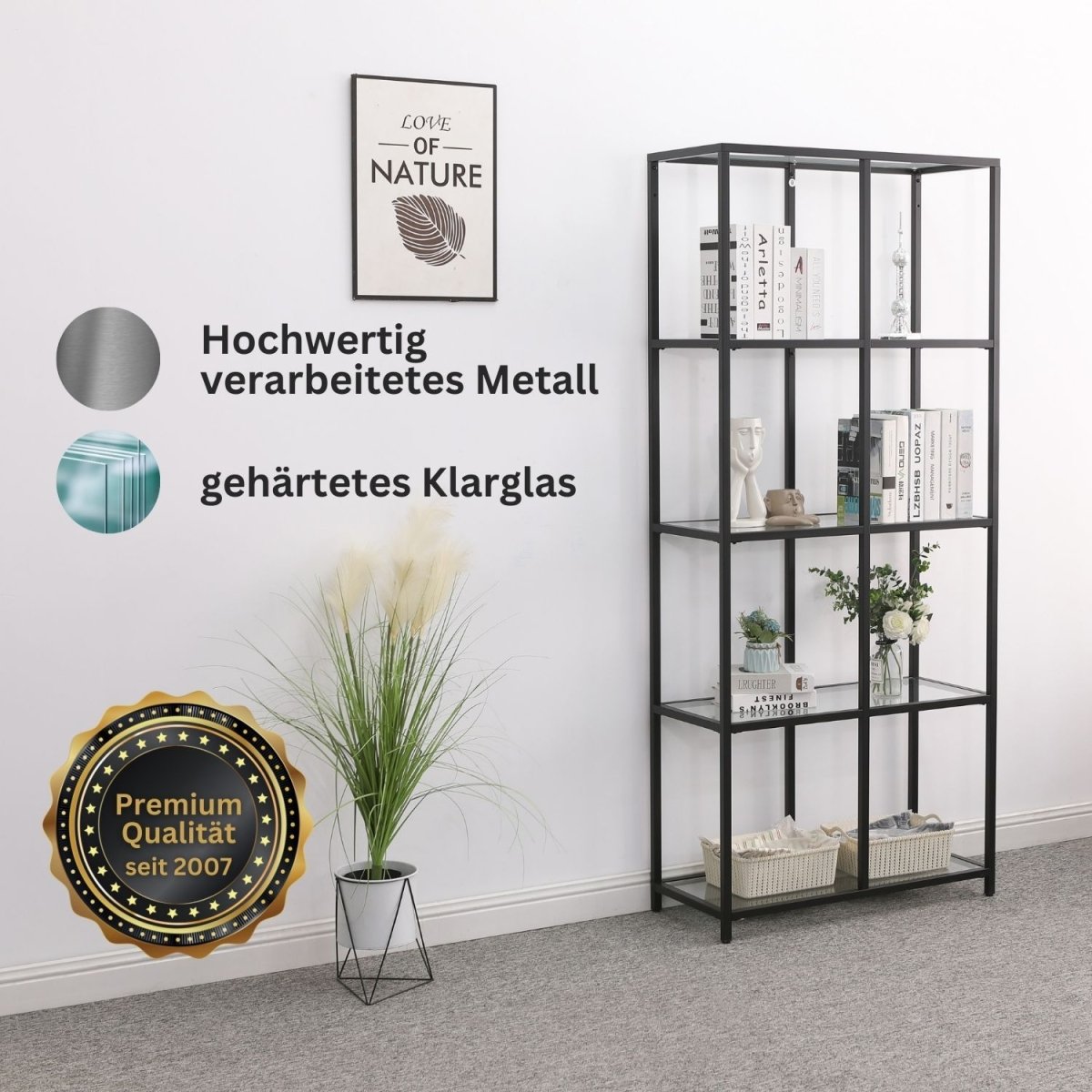 Mein-Regal Regal Glasgow XL aus Metall mit Glasoberfläche und 4 Etagen - Mein-Regal.de