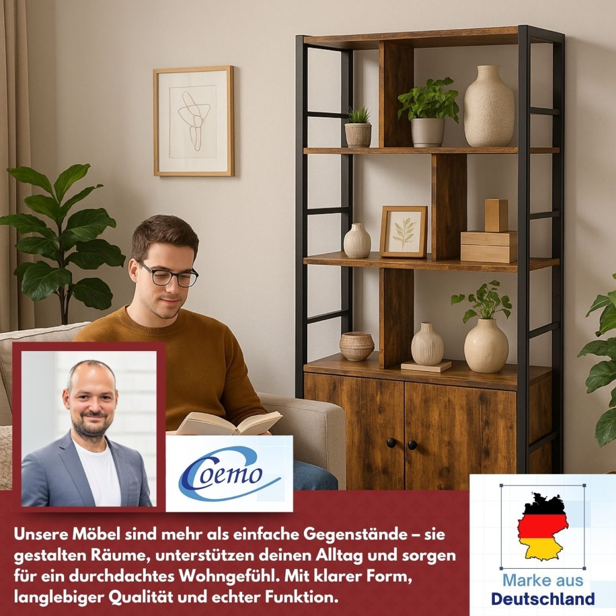Mein-Regal Regal Vintage 74x30x155 cm mit 7 Fächern & 2 Türen Schrankelement aus Metall & Holz