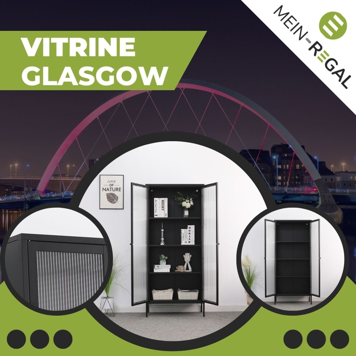 Mein - Regal Vitrine Glasgow aus Metall mit Glastüren - Mein - Regal.de