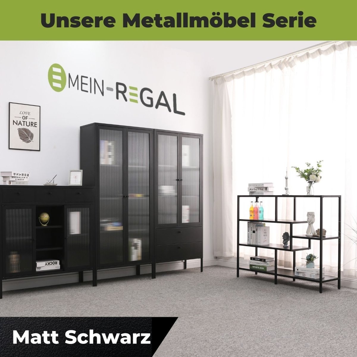 Mein-Regal Vitrine Glasgow aus Metall mit Glastüren - Mein-Regal.de