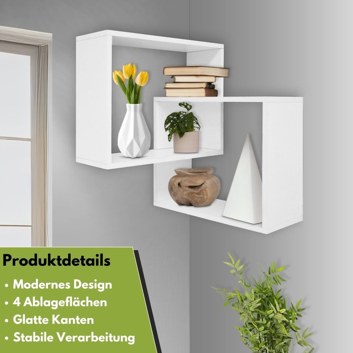 Mein - Regal Wandregal Quadra Eckregal aus Holz MDF, Wandeckregal - Mein - Regal.de