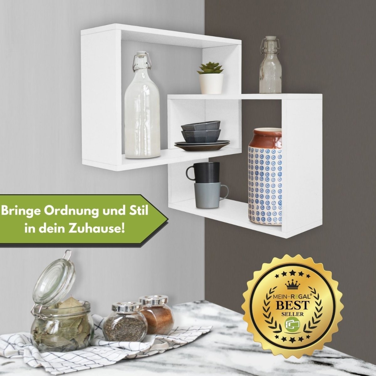 Mein - Regal Wandregal Quadra Eckregal aus Holz MDF, Wandeckregal - Mein - Regal.de