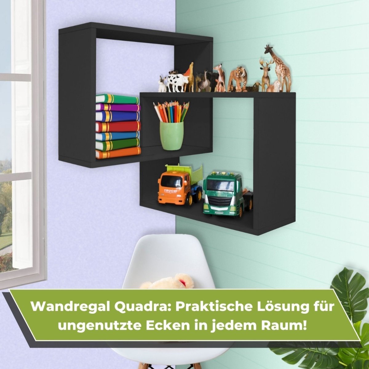 Mein - Regal Wandregal Quadra Eckregal aus Holz MDF, Wandeckregal - Mein - Regal.de