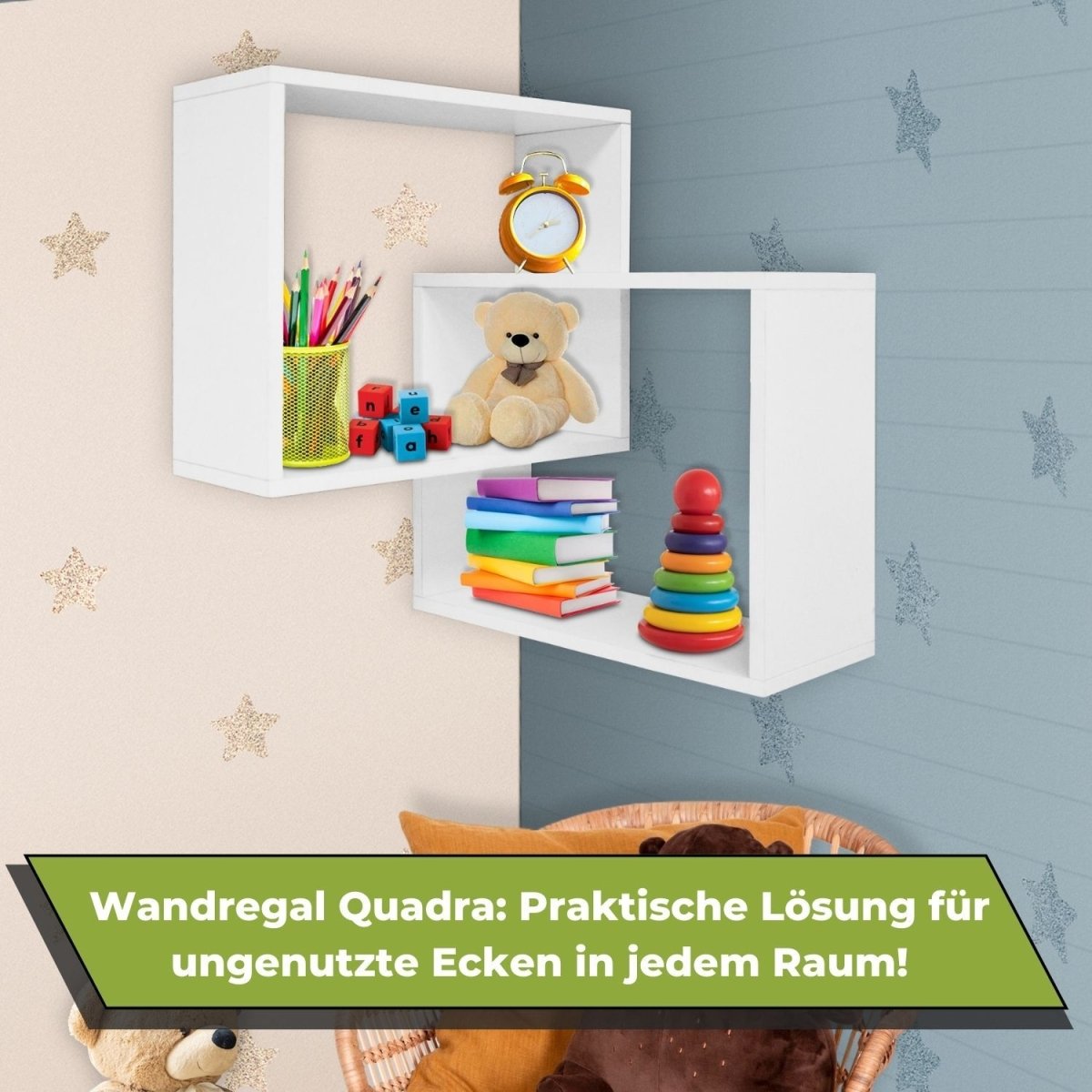 Mein - Regal Wandregal Quadra Eckregal aus Holz MDF, Wandeckregal - Mein - Regal.de