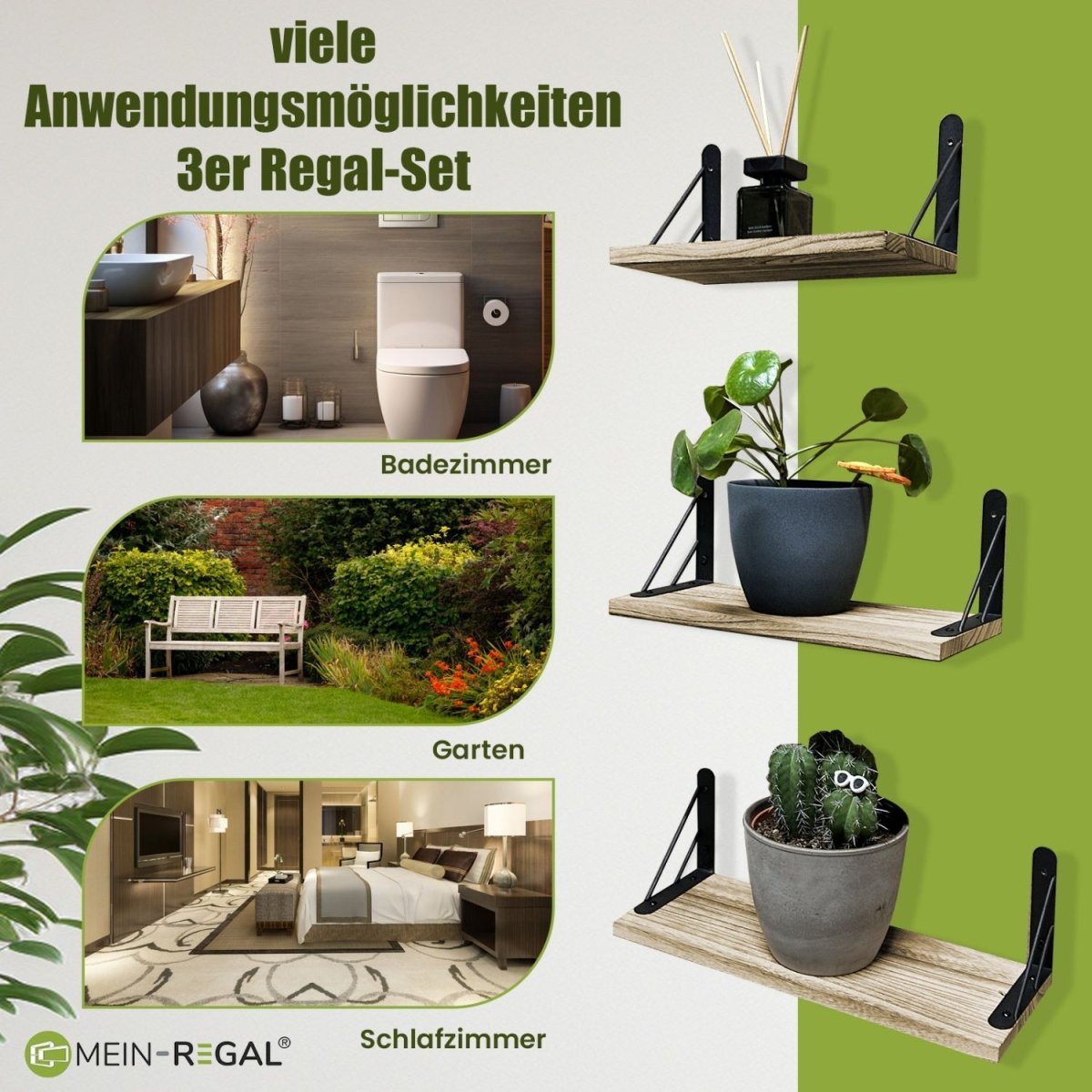 Mein - Regal Wandregal Sam Set 3 Stk. aus Holz, 3 verschiedene Größen - Mein - Regal.de