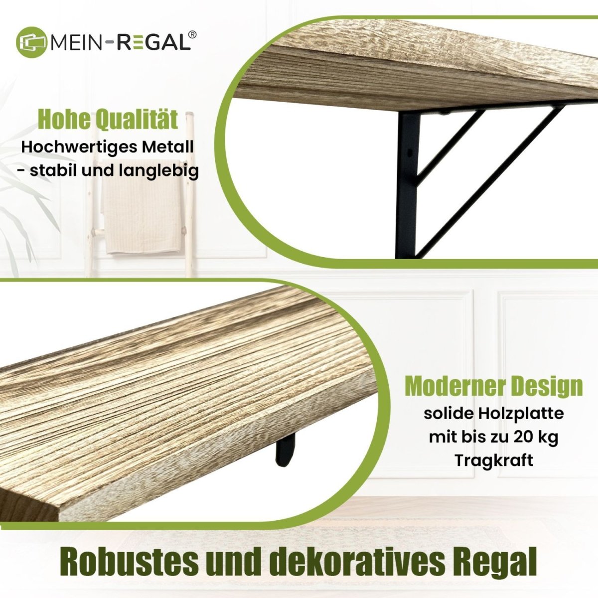 Mein - Regal Wandregal Sam Set 3 Stk. aus Holz, 3 verschiedene Größen - Mein - Regal.de