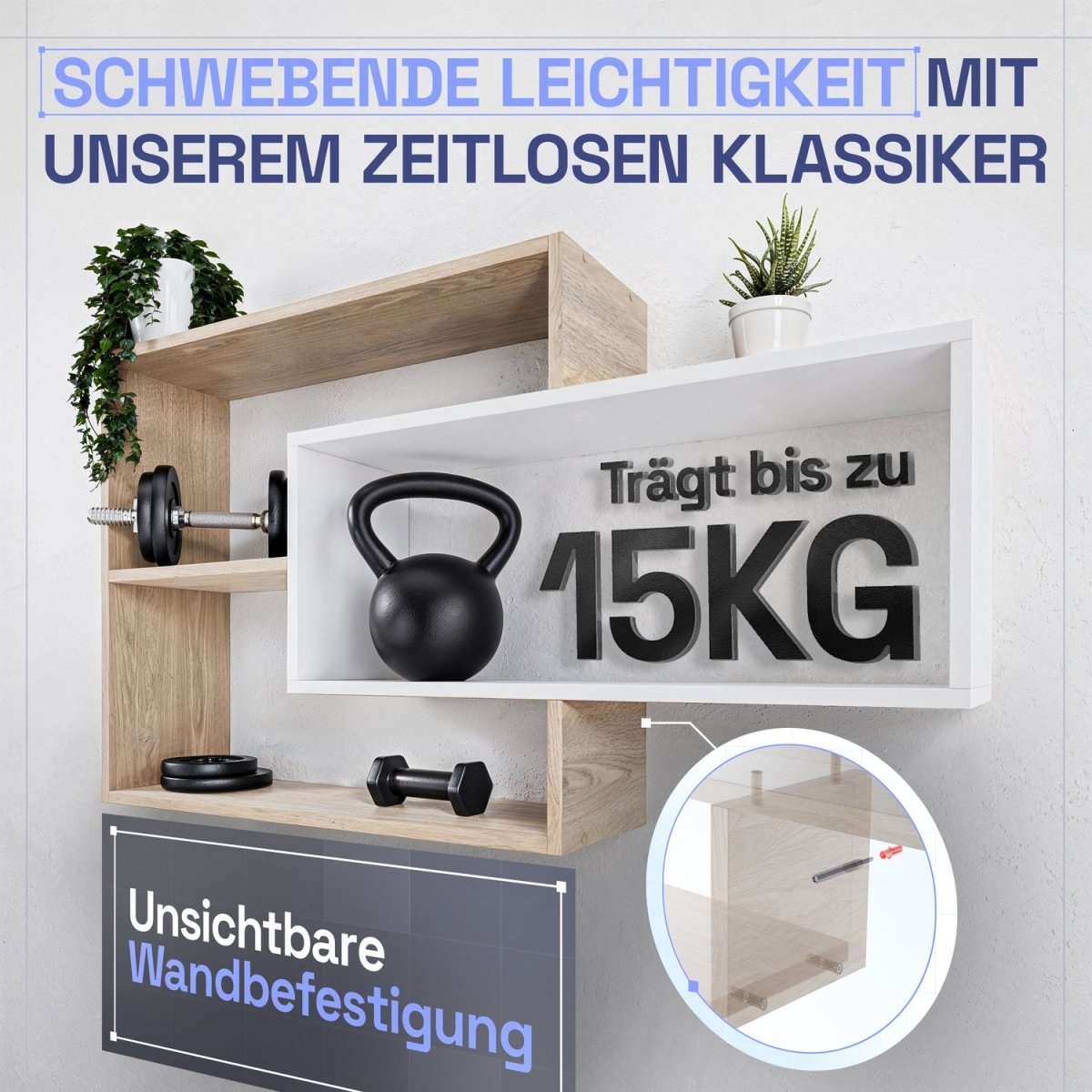 Wandregal Karo Schweberegal aus Holz - Mein - Regal.de