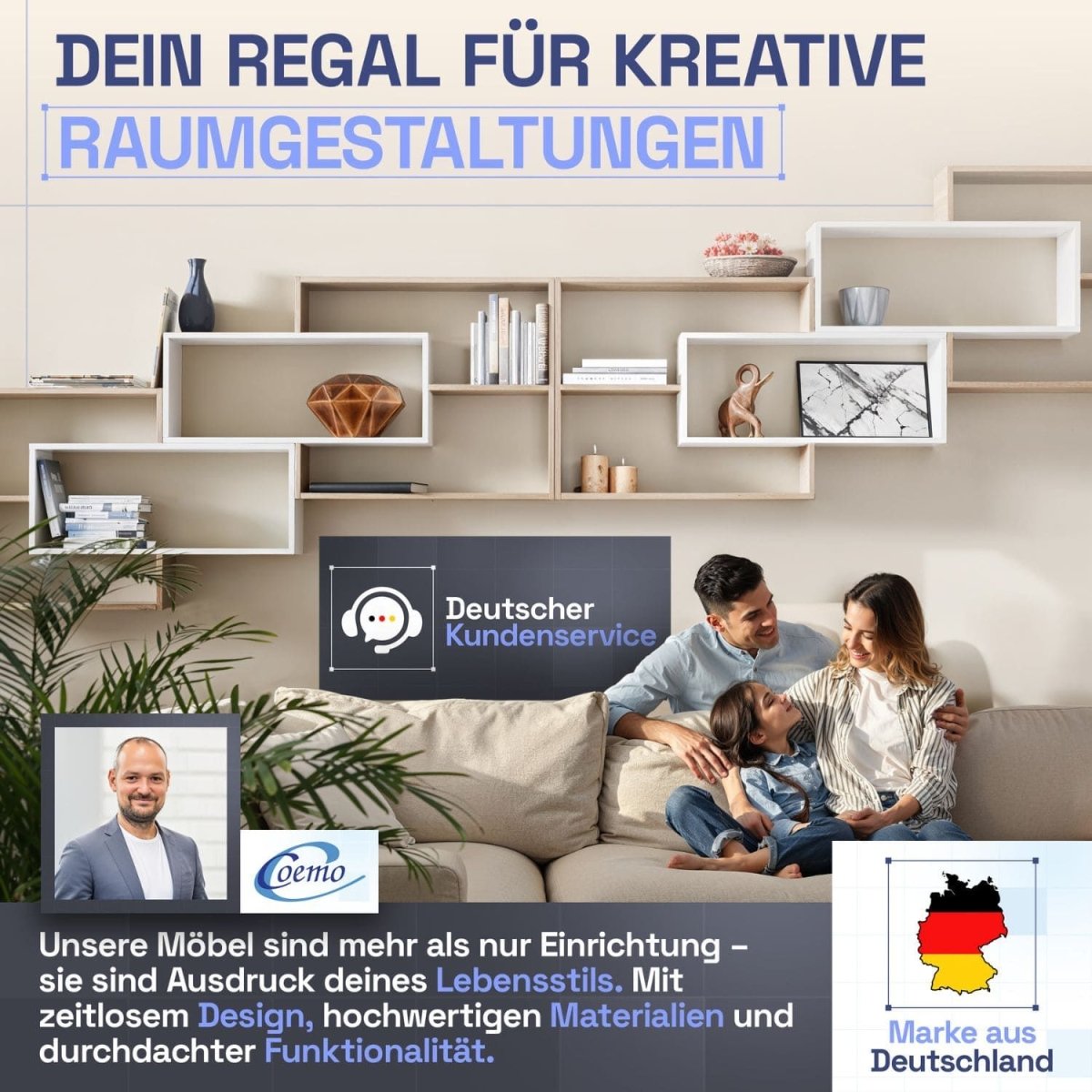 Wandregal Karo Schweberegal aus Holz - Mein - Regal.de